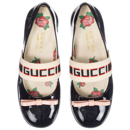 Girls Navy Calf Skin Ballet Flats