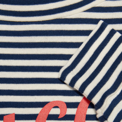 Girls Blue & White Stripe Cotton Turtleneck