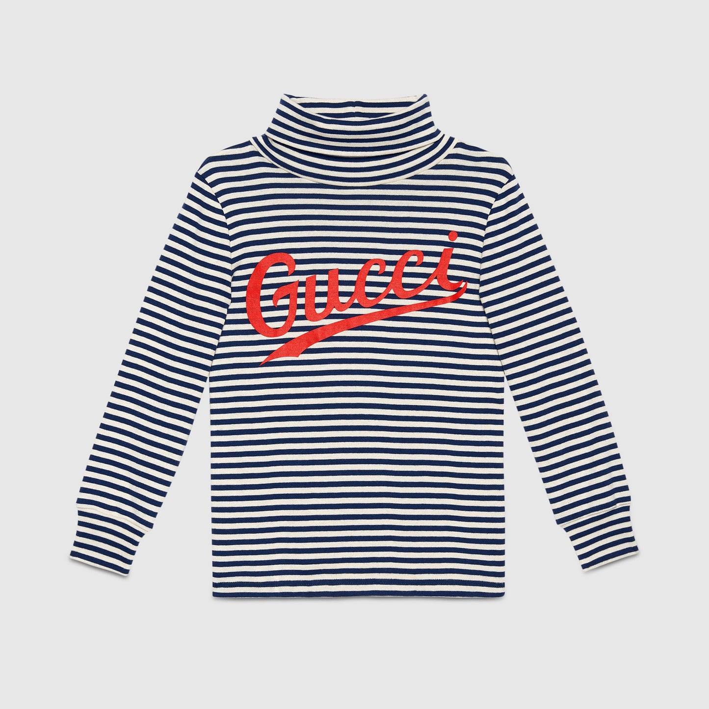 Girls Blue & White Stripe Cotton Turtleneck