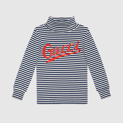 Girls Blue & White Stripe Cotton Turtleneck