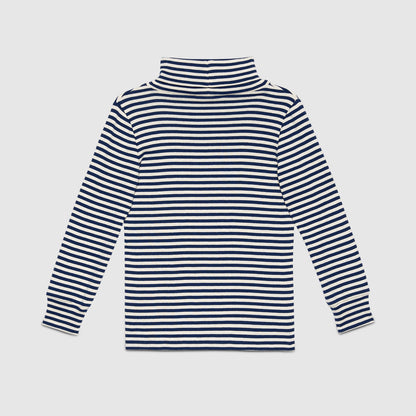 Girls Blue & White Stripe Cotton Turtleneck
