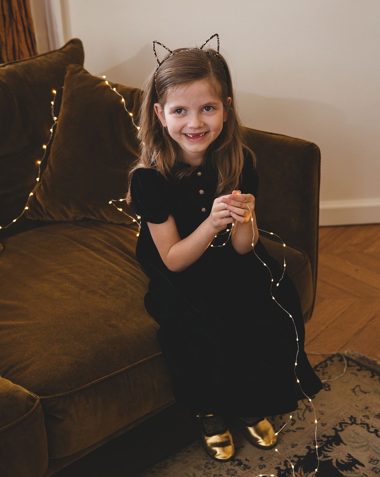 Girls Blue Velours Velours Lisse Dress