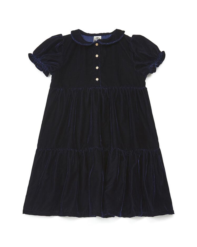 Girls Blue Velours Velours Lisse Dress