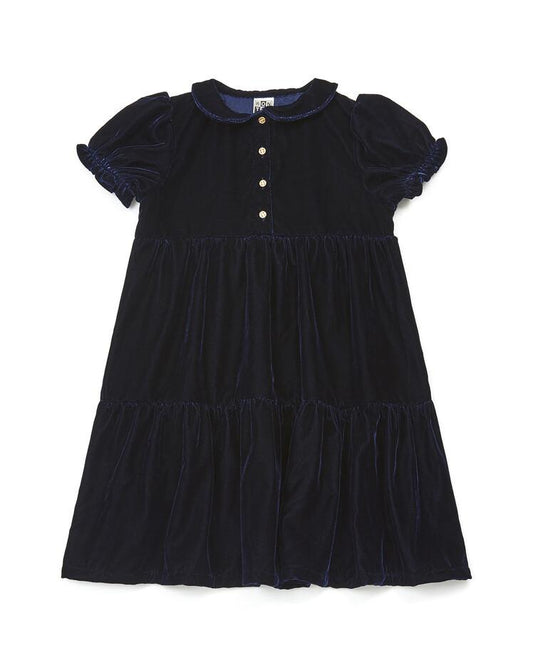 Girls Blue Velours Velours Lisse Dress