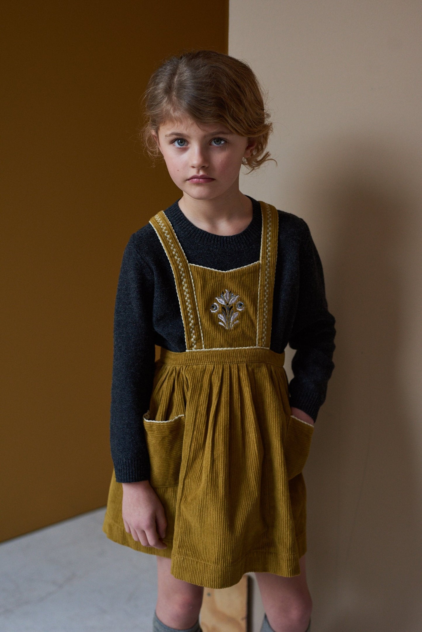 Girls Mustard Goose Pinafore