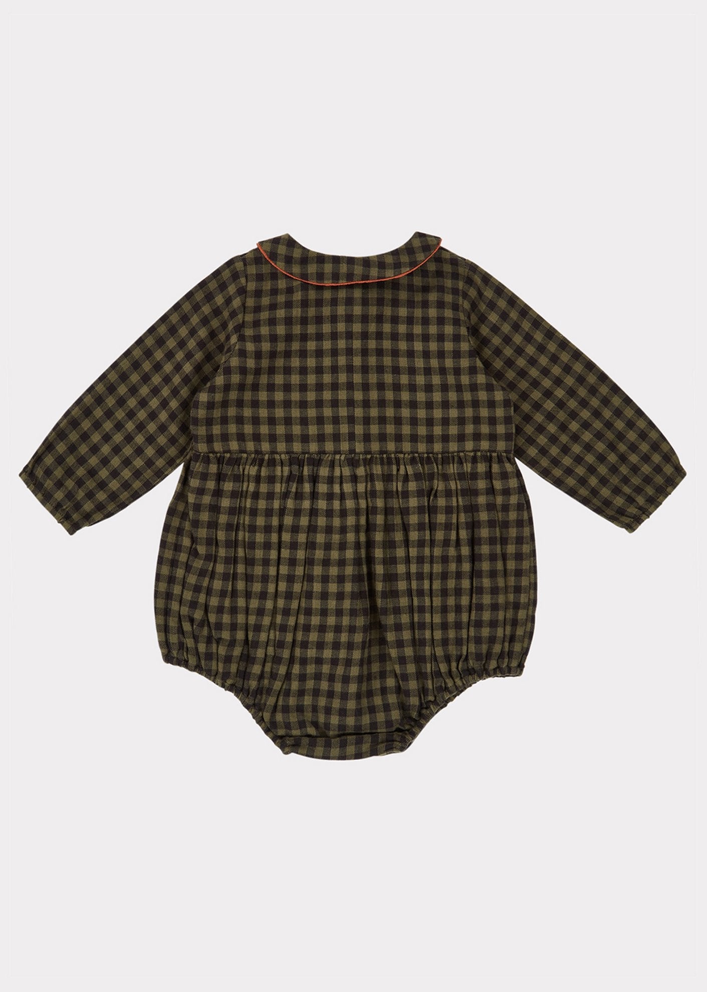 Baby Girls Dark Green Check Cotton Babysuit