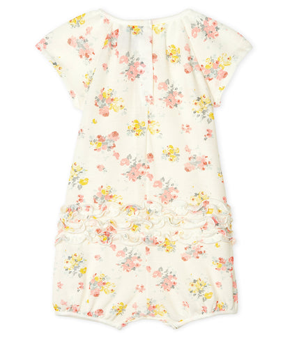 Baby Girls White Flowers Cotton Babysuit