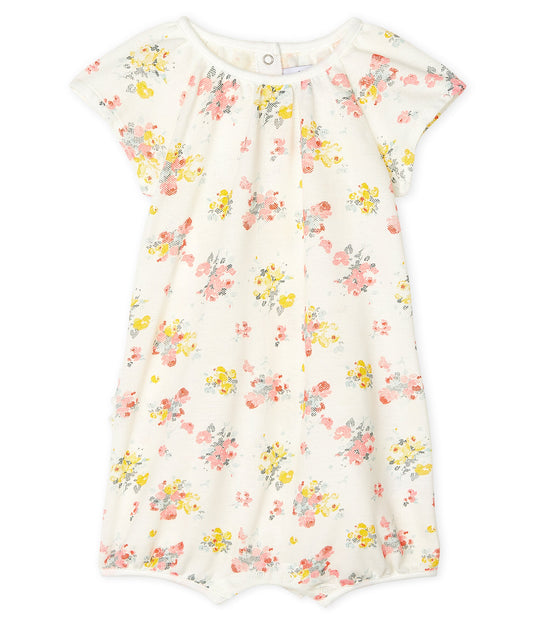 Baby Girls White Flowers Cotton Babysuit