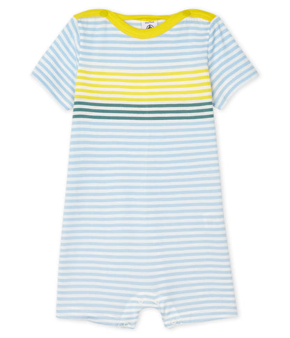 男婴蓝色条纹棉连体衣