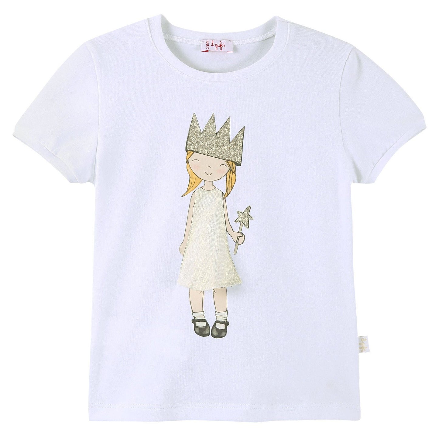 Girls White Fairy Printed T-Shirt With Ribbed Cuffs