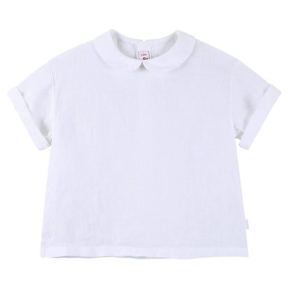 Girls White Linen Blouse With Peter Pan Collar