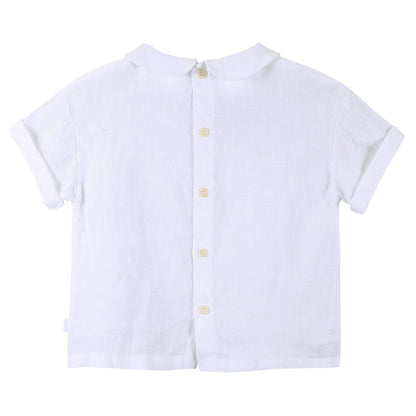 Girls White Linen Blouse With Peter Pan Collar