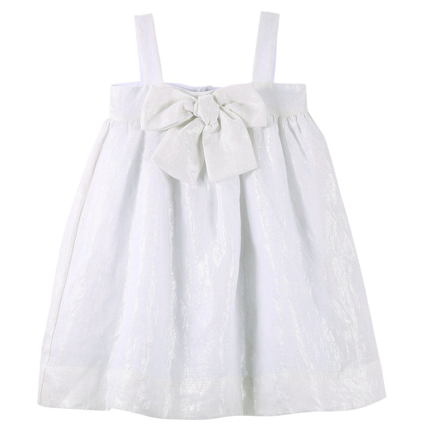 Girls White Linen Sleeveless Dress With Bow Trims
