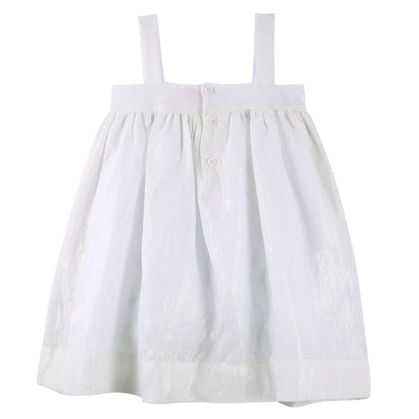 Girls White Linen Sleeveless Dress With Bow Trims