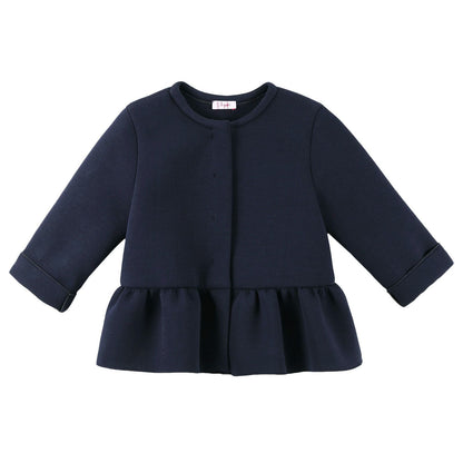 Girls Navy Blue Cotton Jacket With Skirt