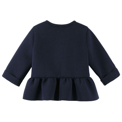 Girls Navy Blue Cotton Jacket With Skirt