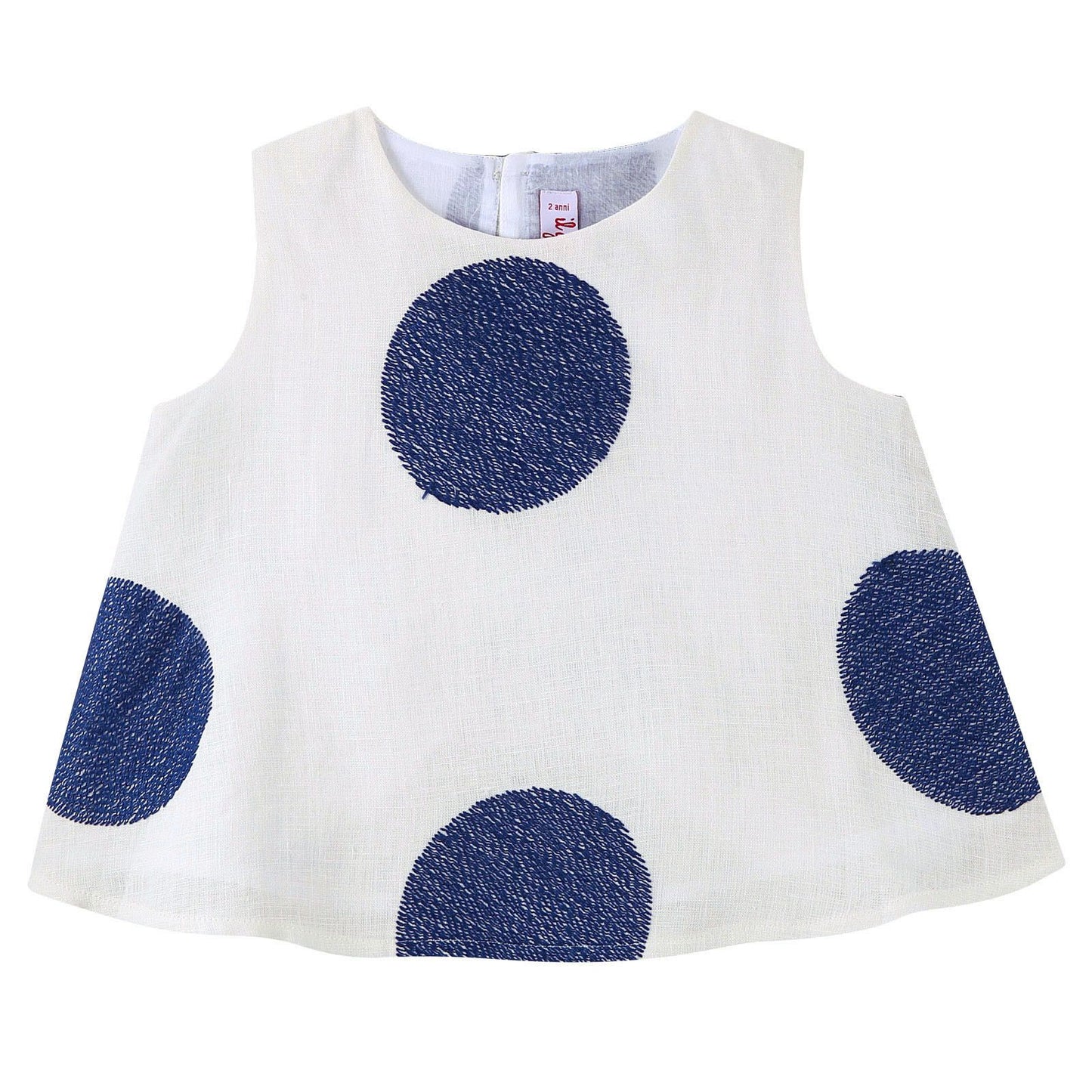 Girls White Linen Sleeveless Blouse With Blue embroidered Trims