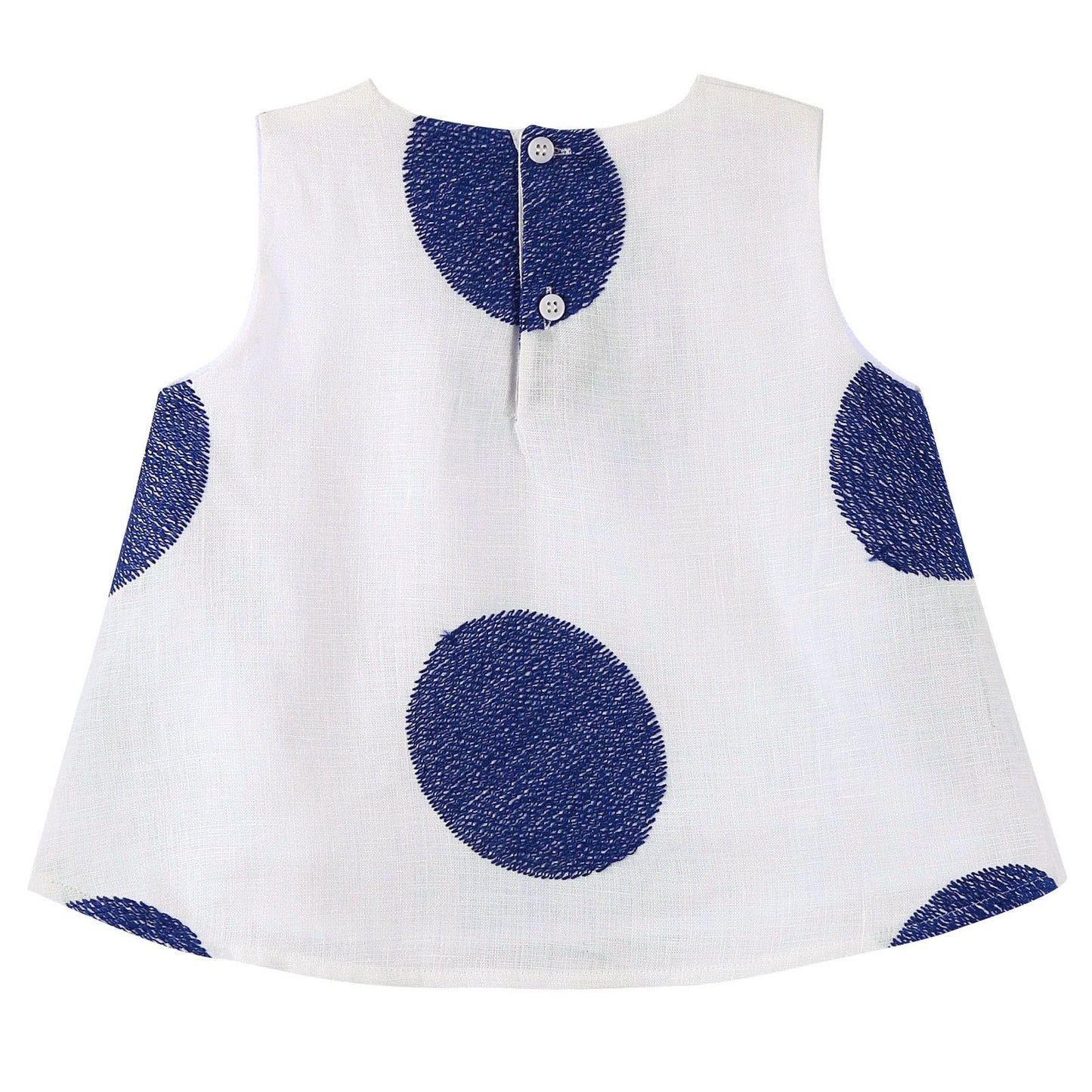 Girls White Linen Sleeveless Blouse With Blue embroidered Trims