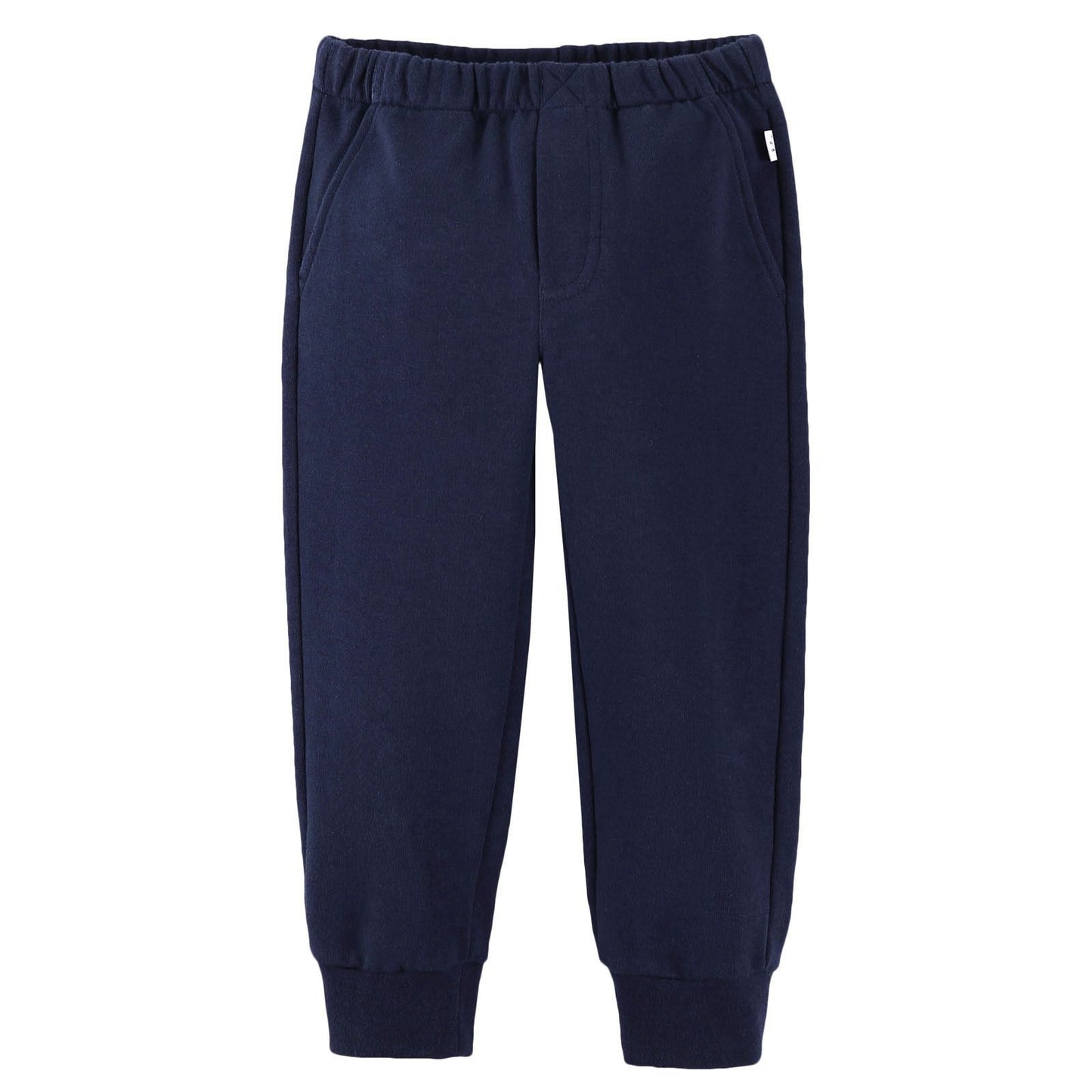 Boys Navy Blue Cotton Trousers With Ribbed Hems