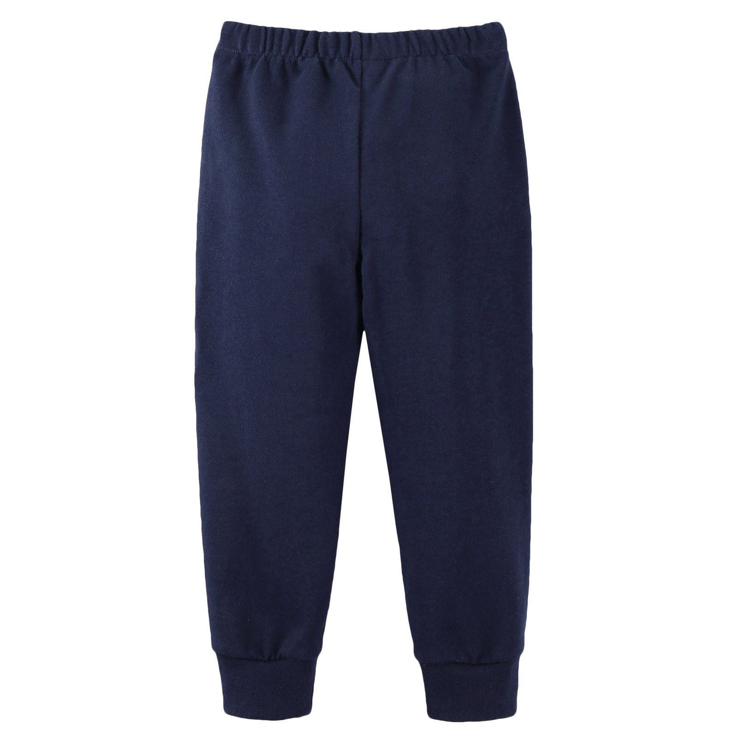 Boys Navy Blue Cotton Trousers With Ribbed Hems