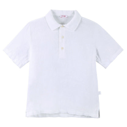 Boys White Liene Polo Shirts With Peter Pan Collar