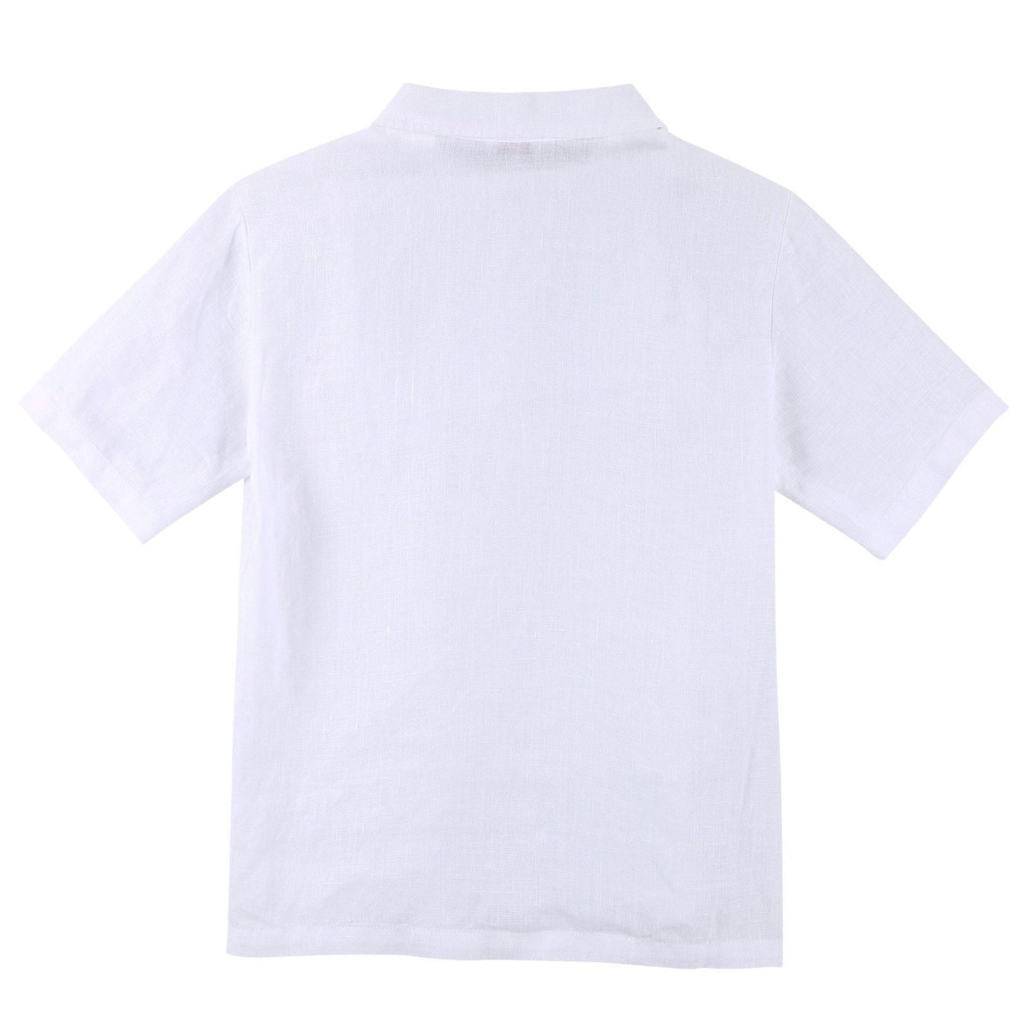 Boys White Liene Polo Shirts With Peter Pan Collar
