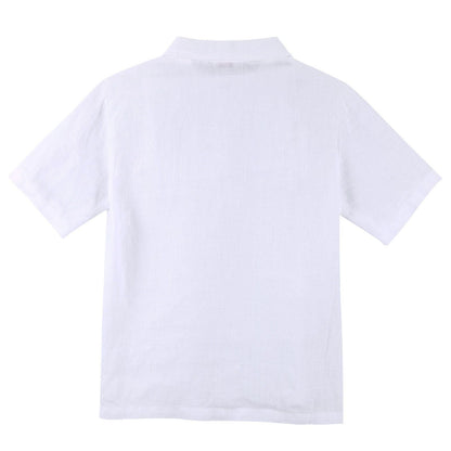 Boys White Liene Polo Shirts With Peter Pan Collar