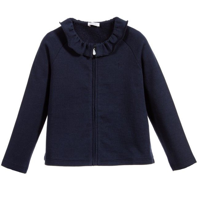 Girls Navy Blue Jacket With Frill Collar