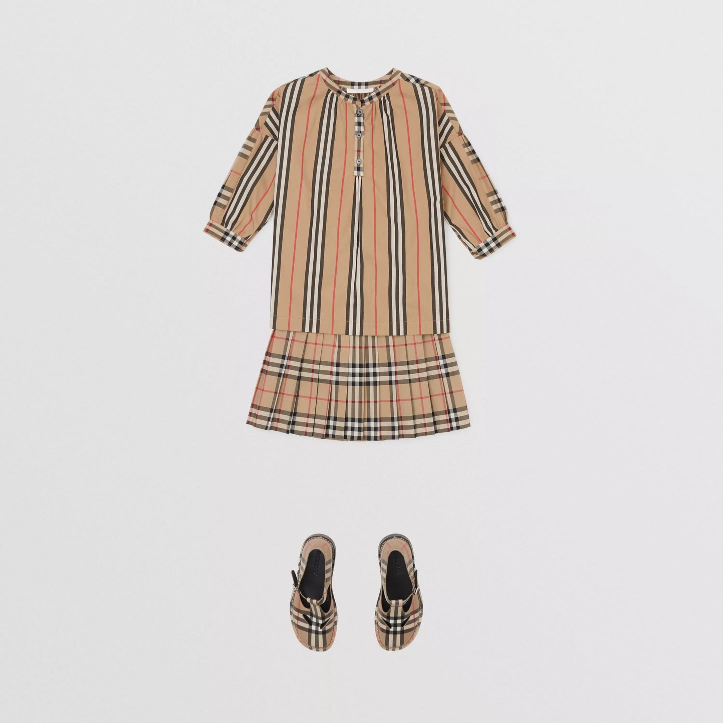 Girls Beige Check Cotton Skirt