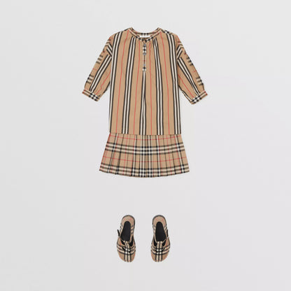 Girls Beige Check Cotton Skirt
