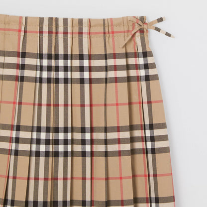 Girls Beige Check Cotton Skirt
