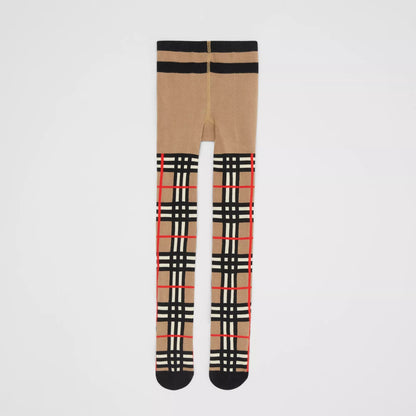 Girls Beige Check Tights