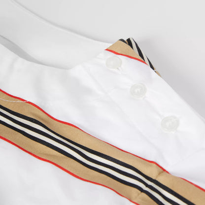Girls White Stripe Cotton Dress