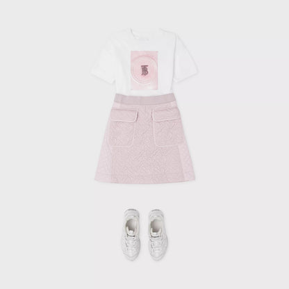 Girls White Printing Cotton T-Shirt