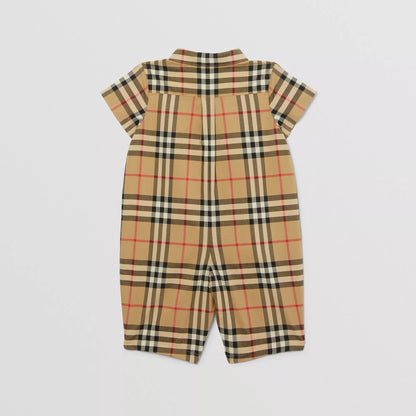 Baby Boys & Girls Beige Check Cotton Babysuit