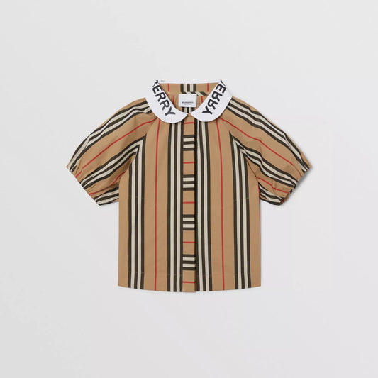Girls Beige Stripe Cotton Top