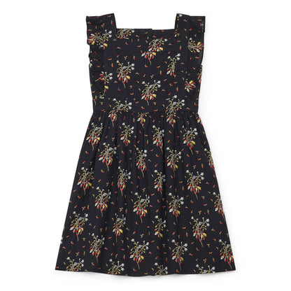Girls Dark Grey Flower Cotton Dress
