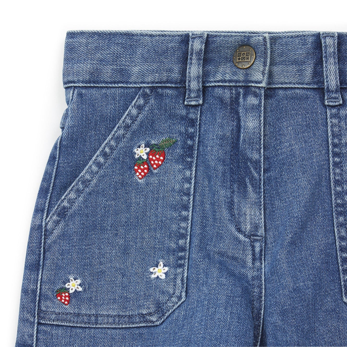 Girls Blue Embroidered Denim Shorts
