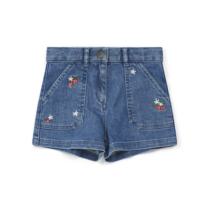 Girls Blue Embroidered Denim Shorts
