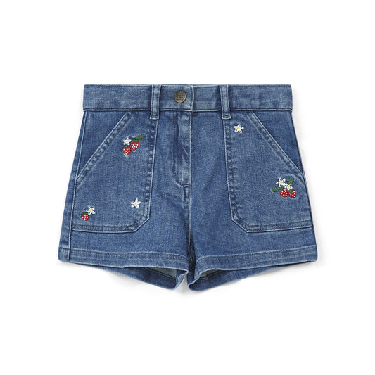 Girls Blue Embroidered Denim Shorts