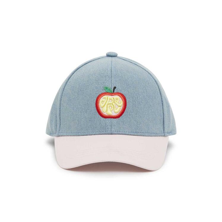 Girls Light Blue Apple Denim Cap