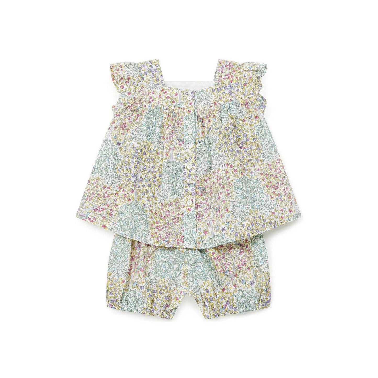 女婴浅绿色碎花棉套装