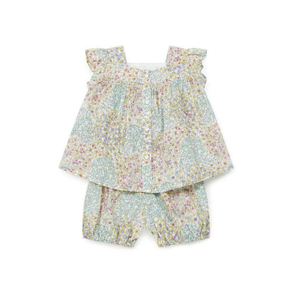 女婴浅绿色碎花棉套装