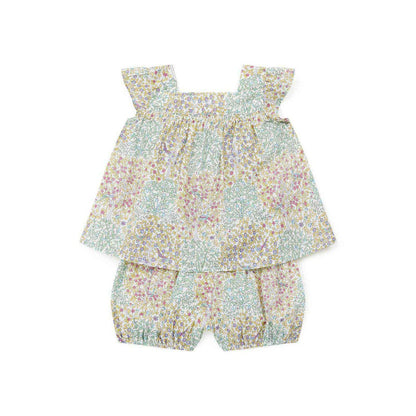 女婴浅绿色碎花棉套装