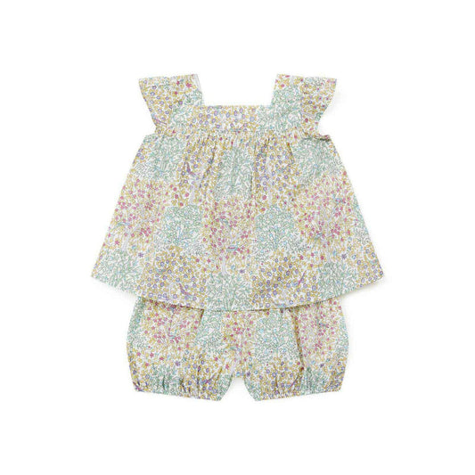 女婴浅绿色碎花棉套装