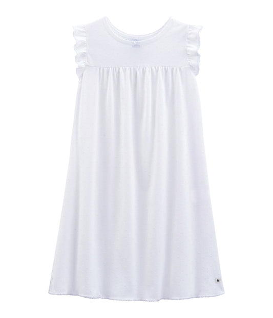 Girls White Cotton Nightwear Dress