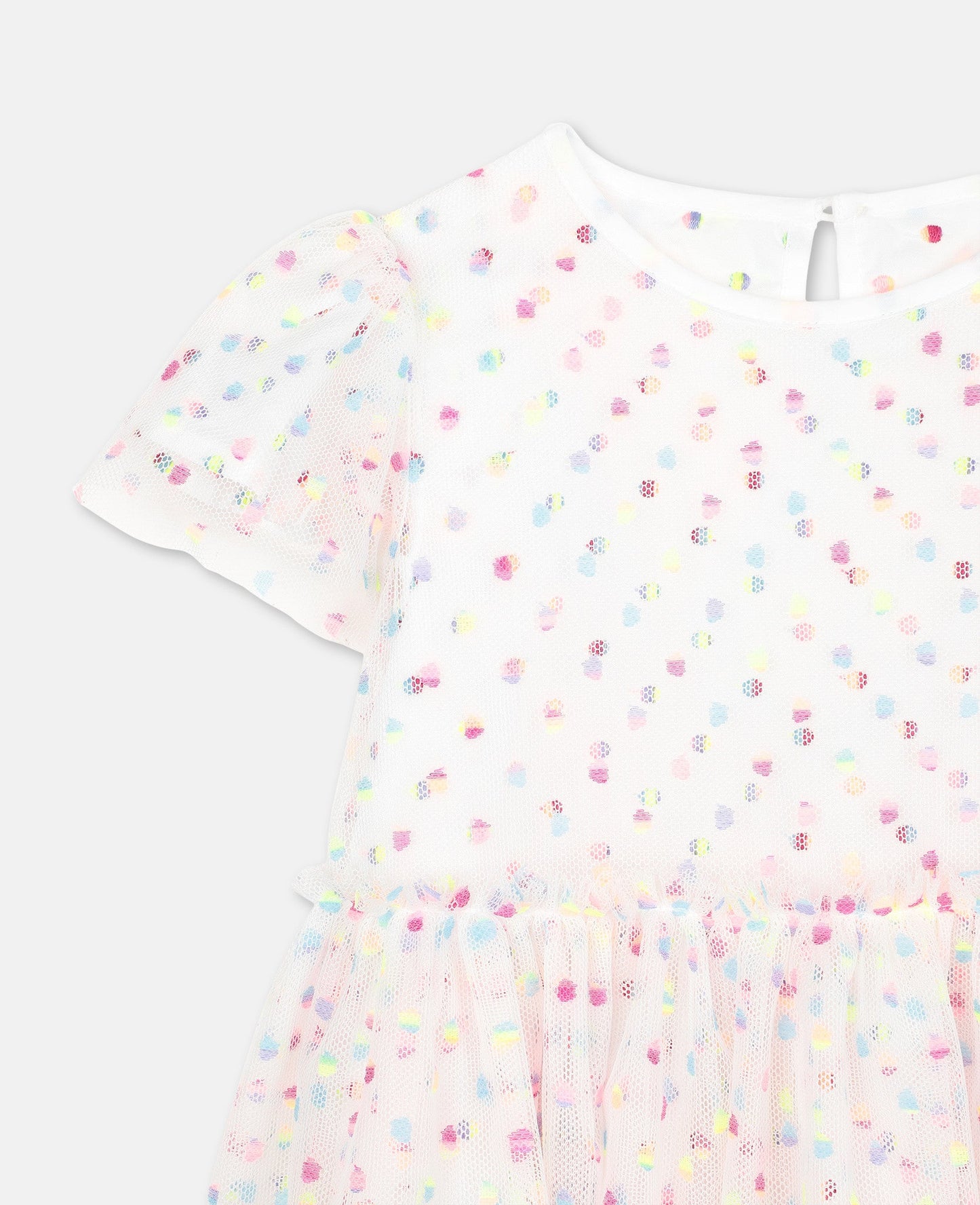 女婴白色圆点薄纱连衣裙套装