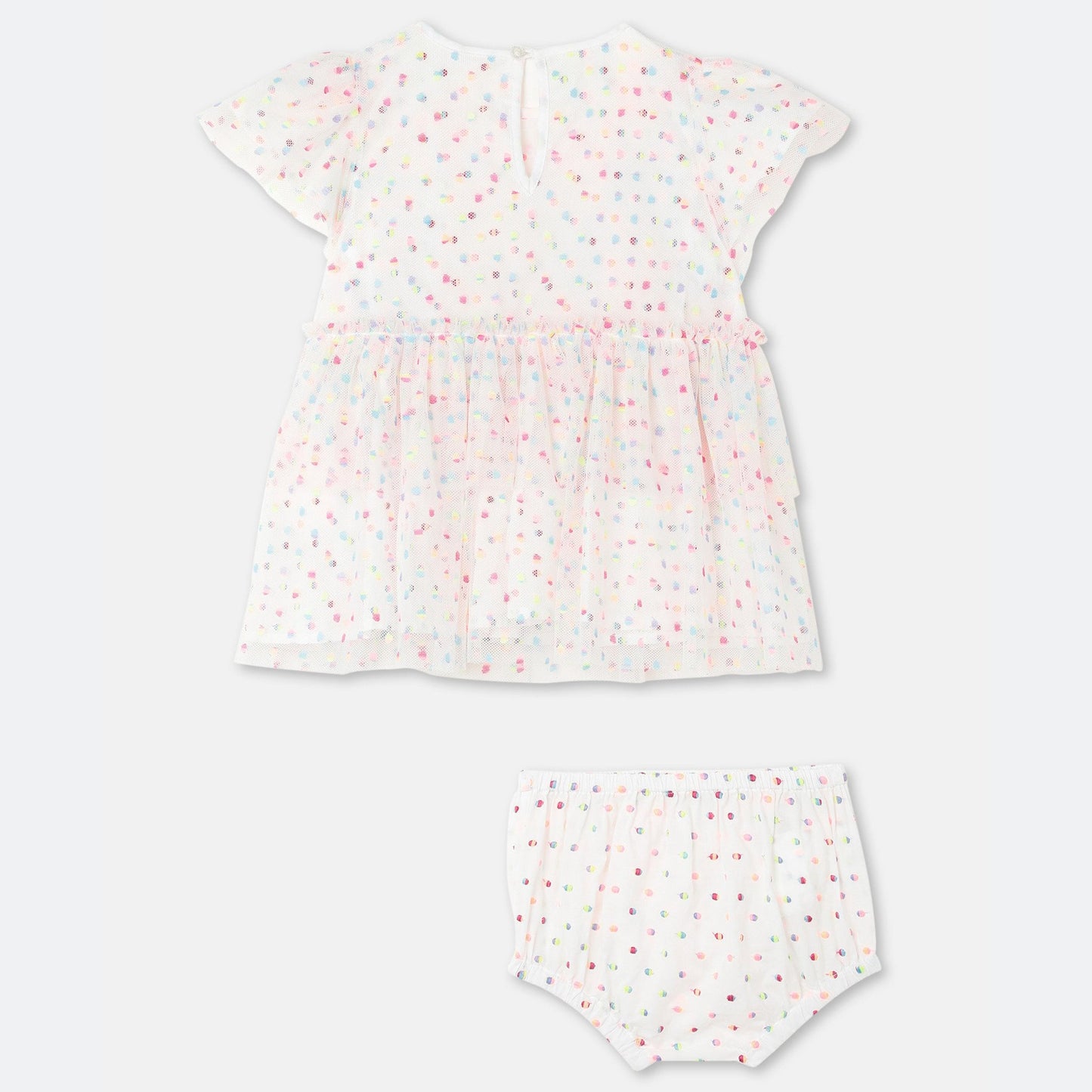 女婴白色圆点薄纱连衣裙套装