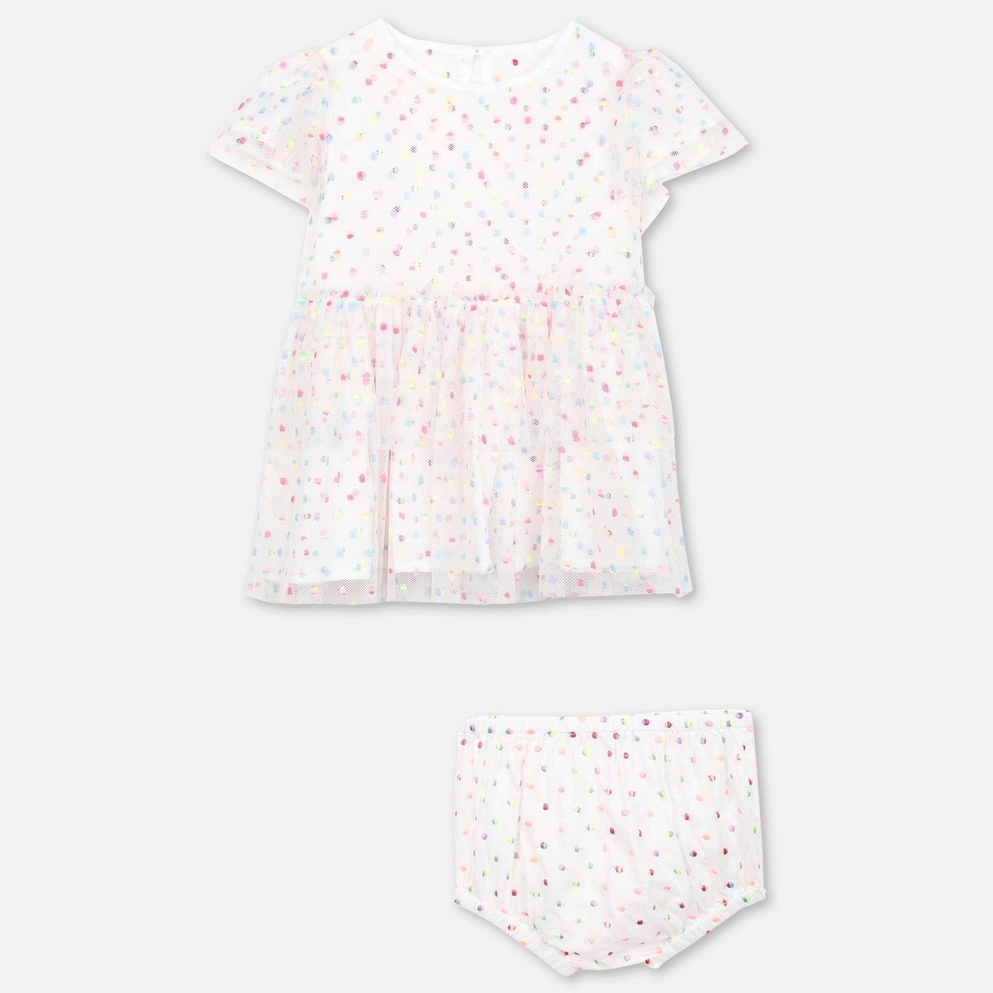 女婴白色圆点薄纱连衣裙套装