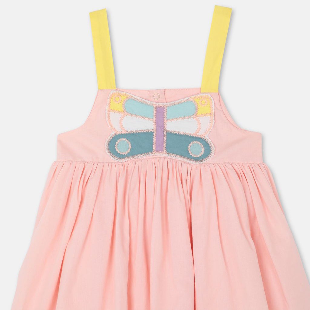 女婴浅粉色棉连衣裙套装